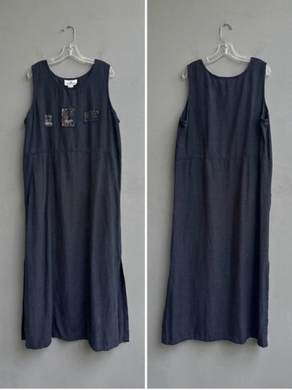 Vintage silk linen blend tank layering slip dress  sleeveless large